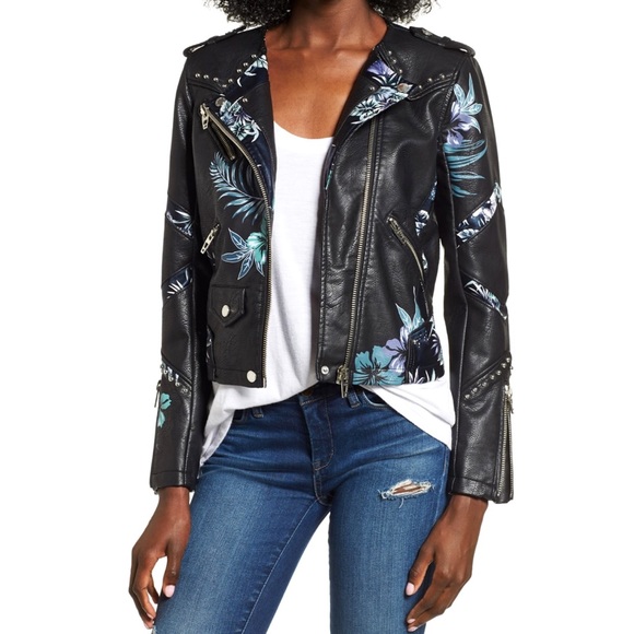 Blank NYC black navy stud floral leather jacket - Picture 6 of 8